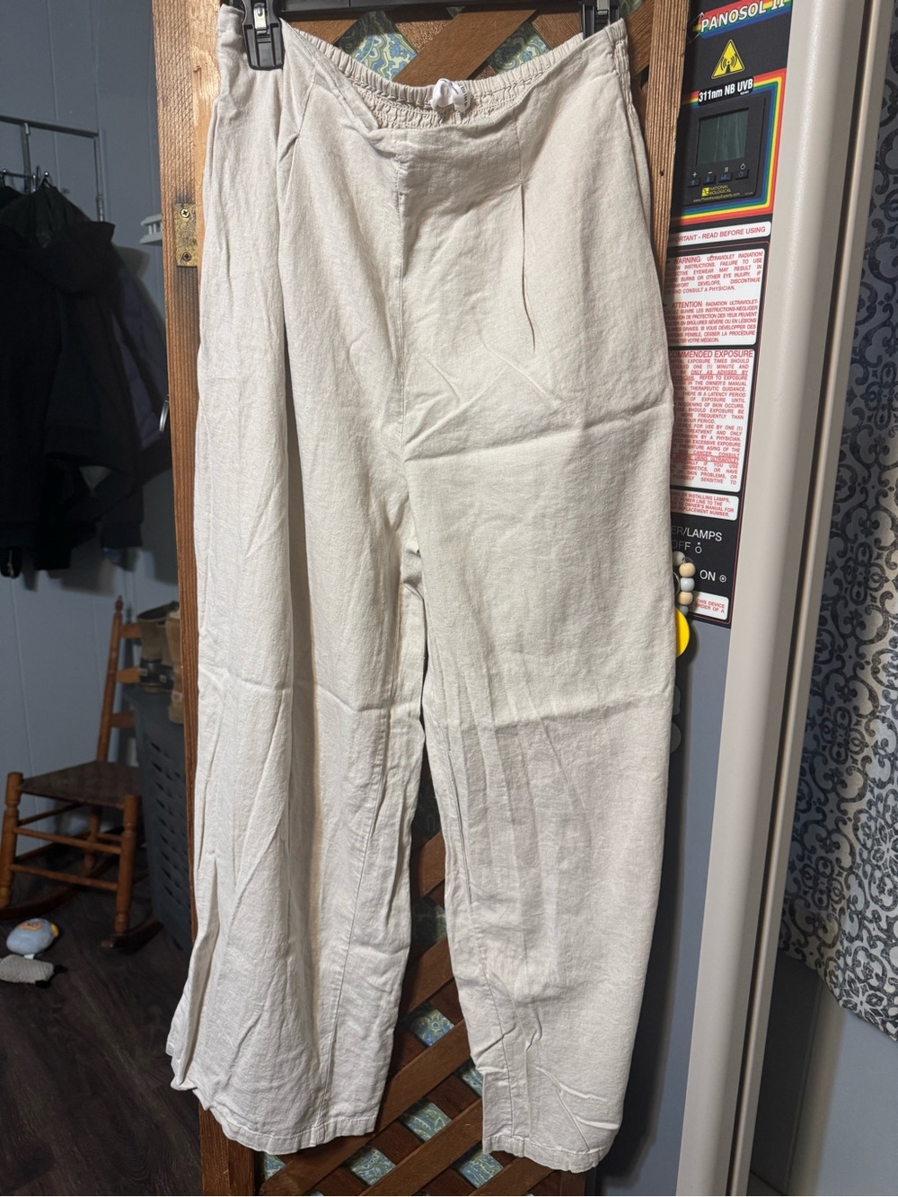 Cotton On Women's Cream Wide-Leg Linen Blend Pants